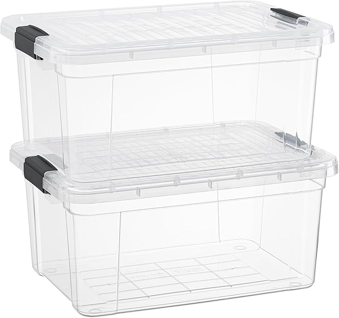 Superio Storage Bins with Lids - Clear Boxes for Organizing, Stackable Plastic Containers - BPA Free, Non-Toxic, Odor Free, Organizer for Home, Office, Dorm(2 Pack, 11 Qt)
