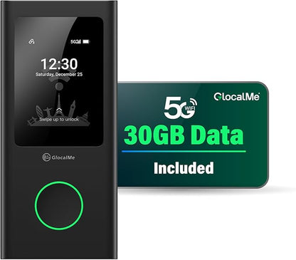 GlocalMe Numen Air 5G Hotspot with 30GB US/CA/MX Data 60Days, Portable WiFi Hotspot for Travel, Ultra High Speed Mobile Hotspot Device with Touch Screen, No SIM Card Required, 16 Connected Devices