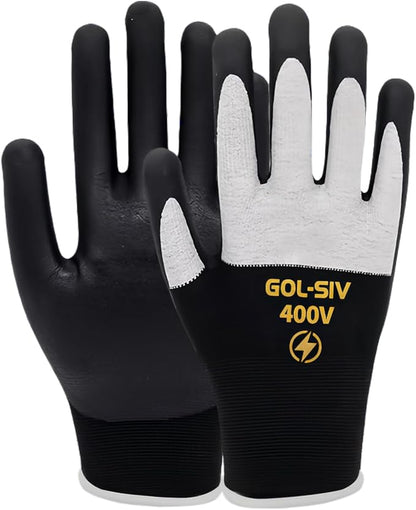 400V Electrician Gloves - Insulated Electrical Gloves For Electrician,Flame Retardant,Rubber Safety Non Slip Work Gloves,Low Voltage,Touch Screen (Black,Large)