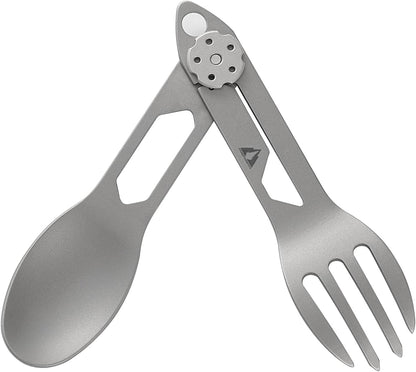CMB Made Knives Titanium 2 in 1 Folding Fork and Spoon Combo Lightweight Camping Utensil, Spork for Backpacking, Hiking, Outdoor Survival Cutlery EDC Tool CMB-E01