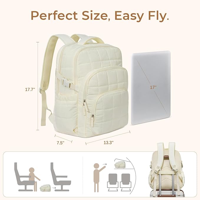 CLUCI Wrinkle-Resistant Laptop Backpack for Women, 17.3 Inch Anti Theft Travel Backpack, Puffer Quilted Work Backpack, Water Resistant College Bookbag with RFID