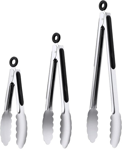 Stainless Steel Tongs Set, Food Grade Stainless Steel Kitchen Tongs, Heat Resistant 600 Degrees, for Cooking, BBQ Barbecue, Grilling, Buffet, Serving (7"+9"+12")