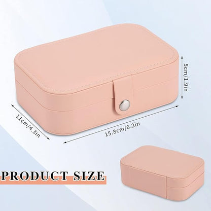 Travel Jewelry Box, PU leather Small Jewelry Organizer For Female Girls, double layer portable mini travel case for storing earrings, rings, necklaces.(pink 2pcs)