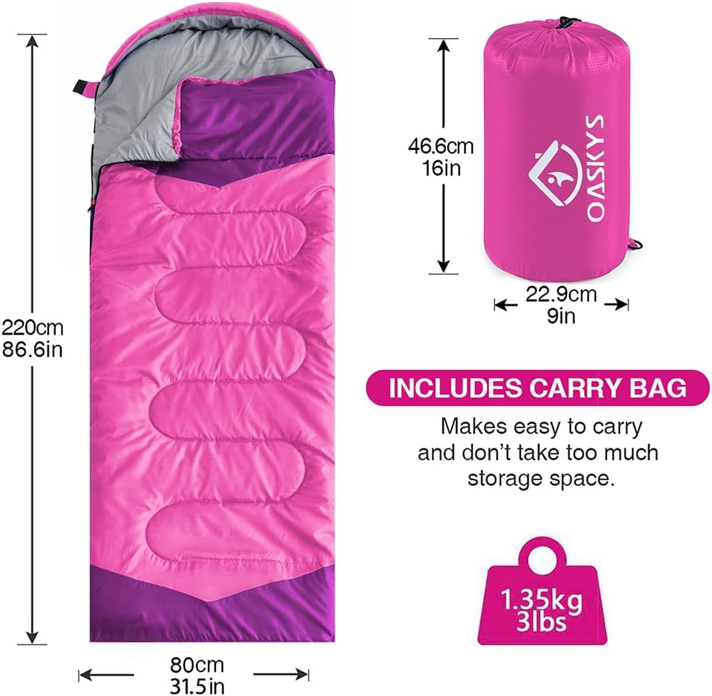 oaskys Camping Sleeping Bag - 3 Season Warm & Cool Weather - Summer Spring Fall Lightweight Waterproof for Adults Kids - Camping Gear Equipment, Traveling, and Outdoors