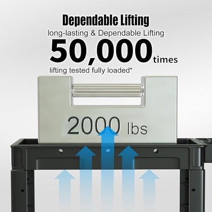 2 Tier Plastic Rolling Cart Utility Cart on Wheels, Heavy Duty Tool Carts with Ergonomic Storage Handle and Deep Shelfs, Work Cart Service Cartss for Garage, Warehouse, Workshop, Office, Cleaning