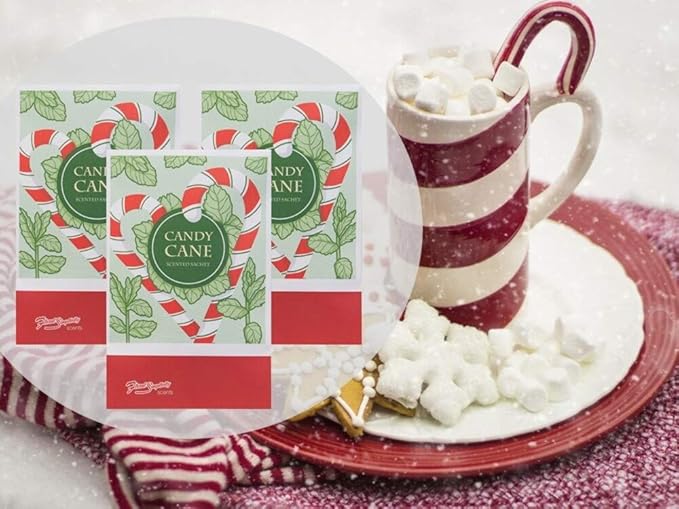 Floral Simplicity Candy Cane Scented Sachets Pack of 3, Fall & Winter - Long-Lasting Scented Bags, Home Fragrance, Air Freshener & Deodorizer for Closet, Room, Drawer, or Cars, Made in USA