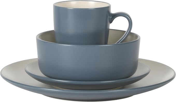 Gibson Elite Oxford Blue Plates and Bowls Sets, 16 Piece Stoneware Dinnerware