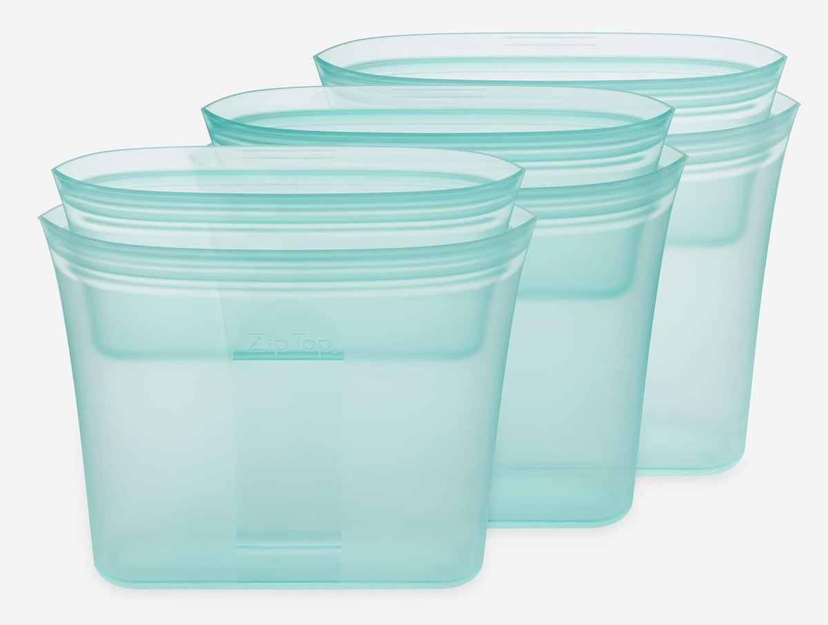 Zip Top Reusable Food Storage Bags | 3 Bag Set [Teal] - 3 Sandwich, 3 Snack | Silicone Meal Prep Container | Microwave, Dishwasher and Freezer Safe | Made in the USA