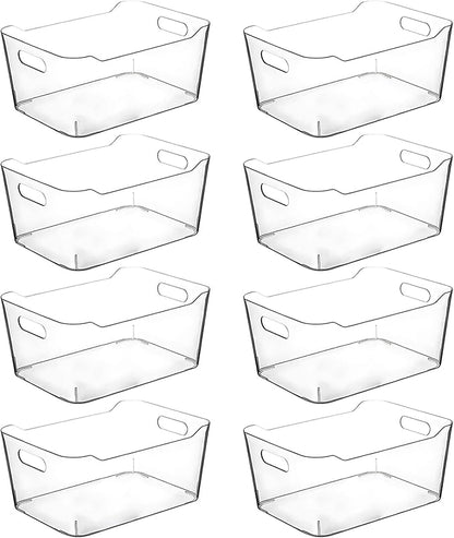 Clear Plastic Storage Bins for Kitchen Organization or Pantry Organizers and Storage, Freezer Organizer Storage Containers Bin for Organizing Refrigerator Cabinet Organizers (8, Large)