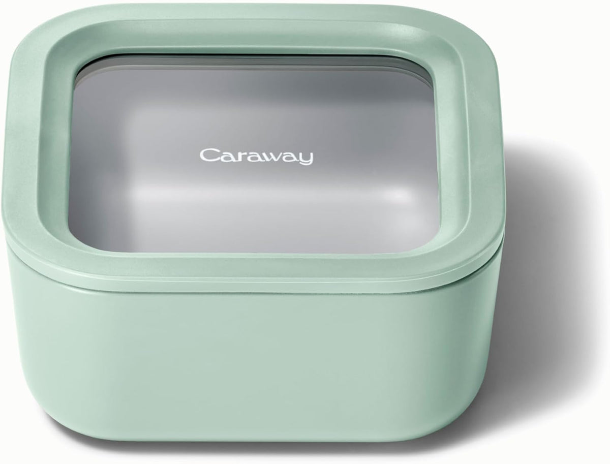 Caraway Glass Food Storage - 10 Cup Glass Container with Ceramic Coated Non-Stick Lids - Easy to Store, Non-Toxic, Dishwasher, Oven, & Microwave Safe