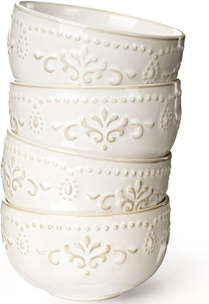 Small Bowls Set of 4, 12 oz Ceramic Embossment Dessert Bowls, Ice Cream