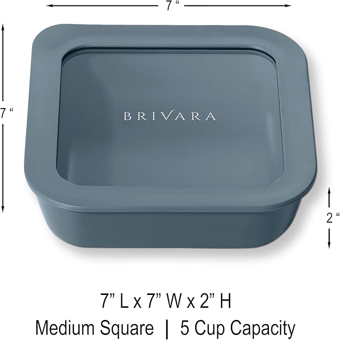 Ceramic Coated Glass Food Storage Container | No PTFE, PFOA, PFAS, and BPA | Reusable Non Toxic Meal Prep Container with Glass Lid | Easy To Store | 5 Cup Square [Dusk]