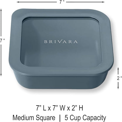 Ceramic Coated Glass Food Storage Container | No PTFE, PFOA, PFAS, and BPA | Reusable Non Toxic Meal Prep Container with Glass Lid | Easy To Store | 5 Cup Square [Dusk]