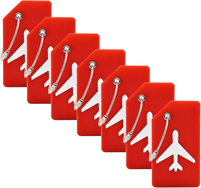 7 Pack Silicone Luggage Tag Baggage Handbag Travel Suitcase Tags with Name ID Card Perfect to Quickly Spot Luggage Suitcase (Red