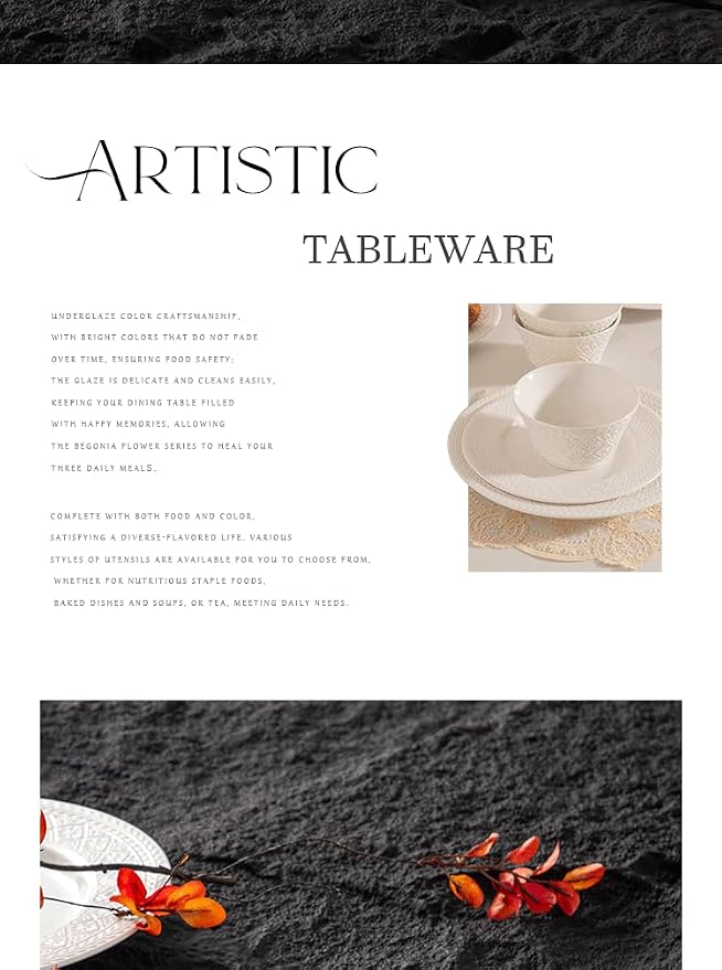 4-piece set, embossed design plate and bowl set, microwave and dishwasher