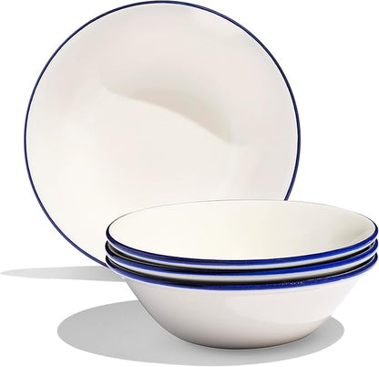 Made In Cookware - Set of 4 - Side Bowls - White With Navy Rim - Porcelain - Crafted in England