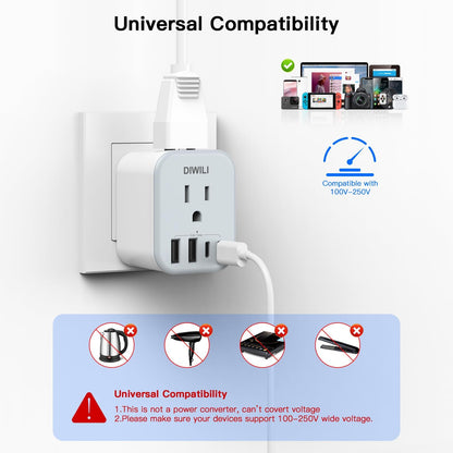 US to India Travel Plug Adapter, Foldable India Power Adapter with 4 USB(2 USB C Port) and 2 AC Outlets Charger, Type D Adaptor for US to India Bangladesh Maldives Pakistan Sri Lanka(1 Pack)