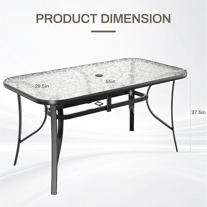 TLSUNNY Patio Outdoor Table W/ 1.69″ Umbrella Hole, Outdoor Metal Furniture