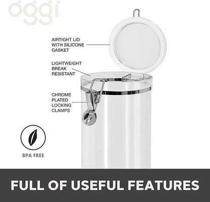 Oggi Medium-Sized Clear Canister with Clamp Lid, 61 oz - Large Airtight Food Storage Container, for Kitchen & Pantry Storage of Bulk, Dry Foods, Pasta, Flour, Sugar, Coffee, Rice, Tea, Spices & Herbs