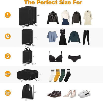 8 Set Compression Packing Cubes for Travel, Waterproof Luggage Organizers, Suitcase Organizer Set for Carry-On & Checked Baggage, Travel Accessories for Men & Women