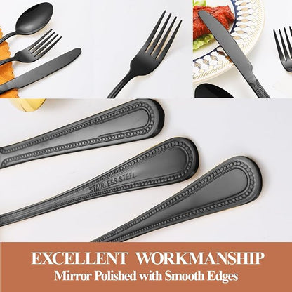 20 Pcs Black Silverware Set for 4, Food Grade Stainless Steel Flatware Set