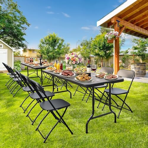 Bonnlo Folding Table 6ft, Portable Collapsible Plastic Black Long Tables for Party, Camping, Banquet, Craft, Dining, Wedding, Outdoor and Indoor Use