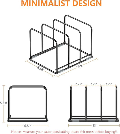 Kitchen Cabinet Organizer - Steel Cookware Rack, Divided Holder with 3 Slots for Skillets, Baking Tray and Chopping Board - Pan Storage (2.2 Inch Width Slots)