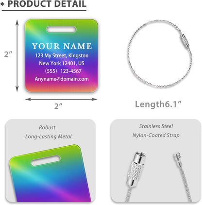 Personalized Luggage Tags for Suitcases (2/4/6/8 Pack) - Custom Engraved Metal Travel Tag, Customizable Pattern/Name/Text for Bags Backpacks Suitcases