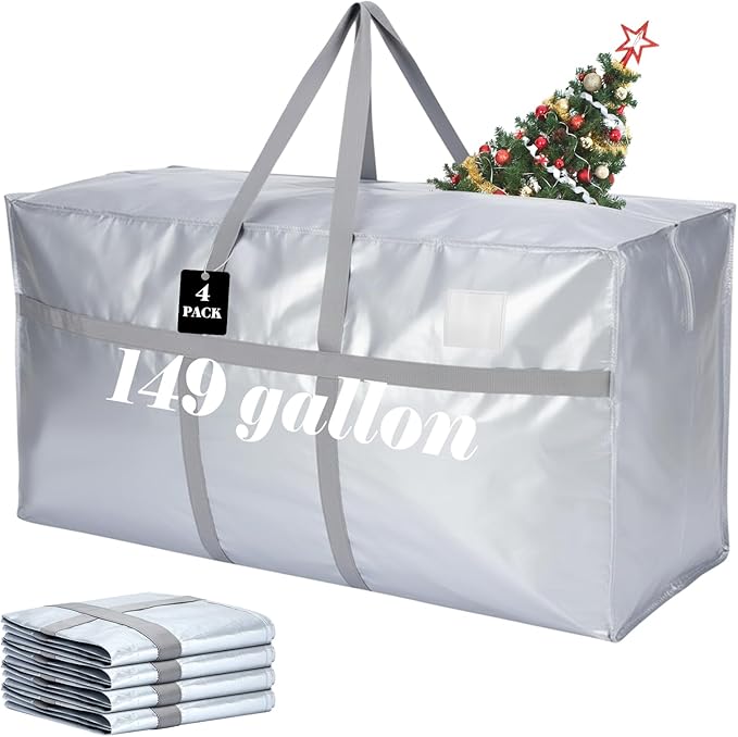 4 Pcs 149 Gallon Large Moving Bags with Zipper and Handles Foldable Storage Duffle Bags Heavy Duty Extra Large Totes for College Dorm Travel Clothes Blankets Bedding Moving (Silver)