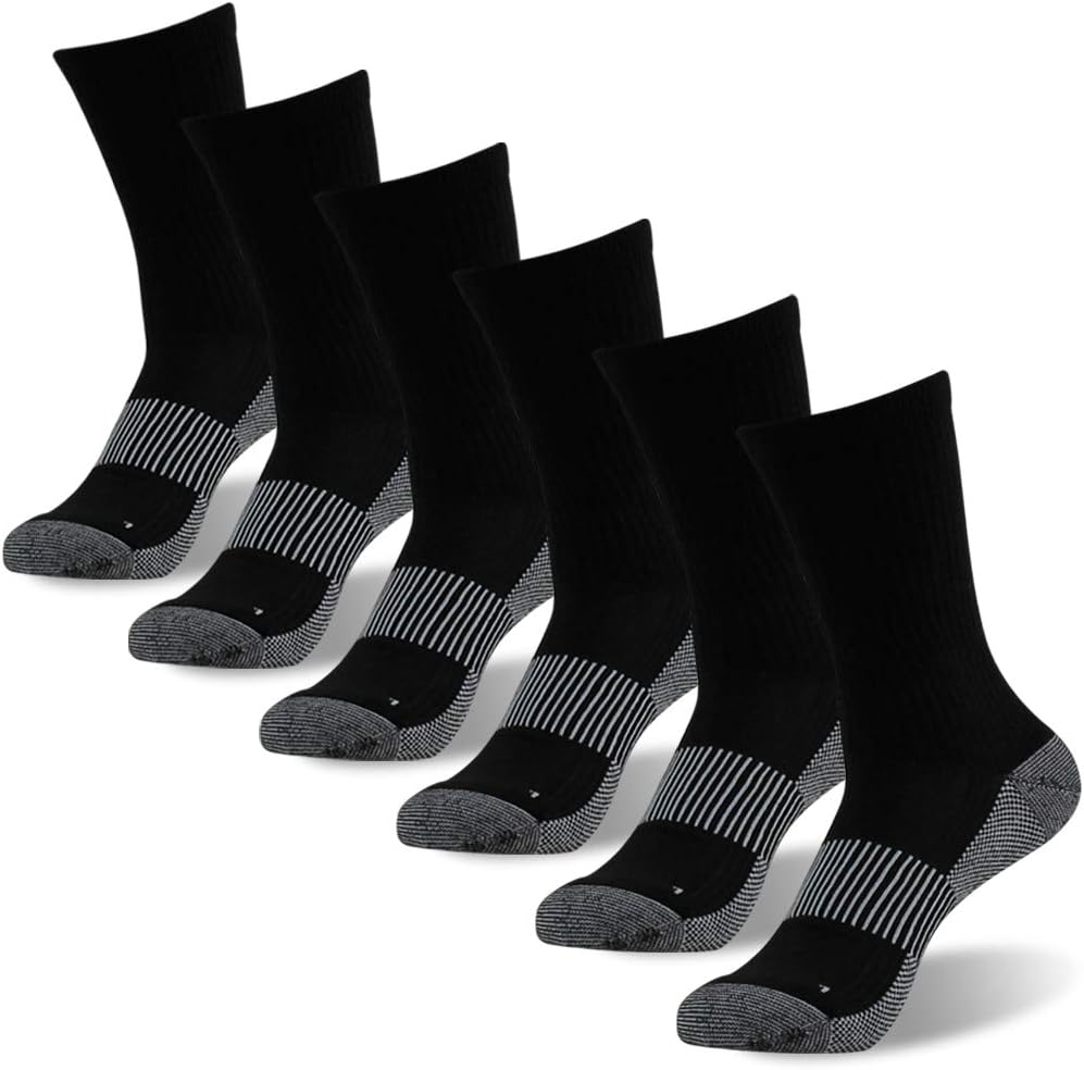 FOOTPLUS Hiking Copper Compression Socks,Unisex Cushioned Sole Arch Support Athletic Crew Running Socks
