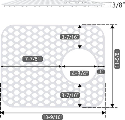 2 Pack Silicone Sink Protector for Kitchen Sink Bathroom, 13.58" x 11.6" Heat-resistant Sink Mat Non-Slip and Durable Silicone Protectors, Rear Drain, White