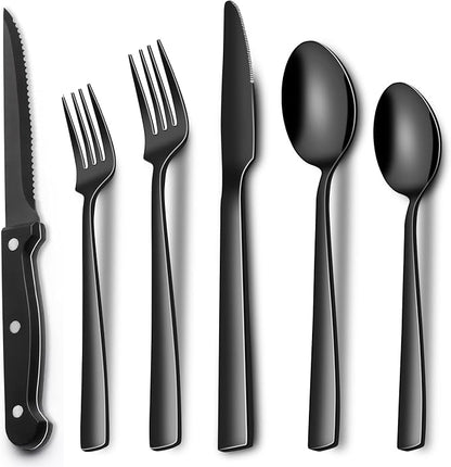 EWFEN 24-Piece Black Silverware Set