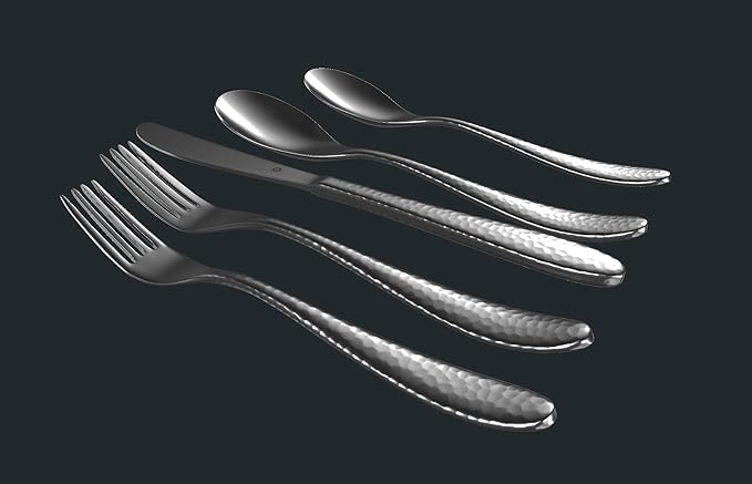 Matte Silverware Set, 18/10 Stainless Steel Satin Flatware, Modern Brushed Finish Cutlery, Dishwasher Safe & Durable, Built to Last (60-Piece, Marettimo Hammered)