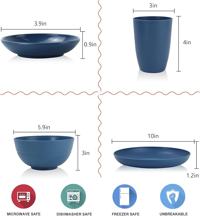 Wheat straw plates and bowls sets of 16