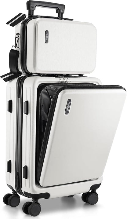 22 Inch Carry On Luggage 22x14x9 Airline Approved, Carry On Suitcase with Wheels, Hard-shell Carry-on Luggage, Durable Luggage Carry-On, White Small Suitcase with Cosmetic Case