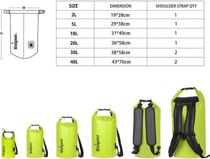 Unigear Dry Bag Waterproof, 2L/5L/10L/20L/30L/40L Floating and Lightweight Bags for Kayaking, Boating, Fishing, Swimming and Camping with Waterproof Phone Case