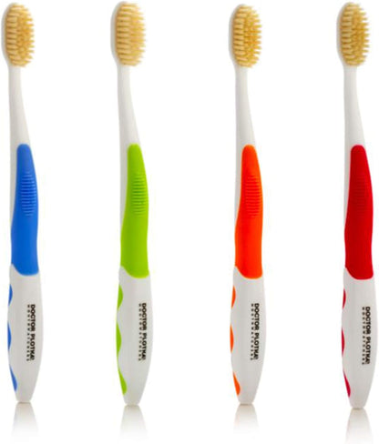 MOUTHWATCHERS Dr Plotkas Soft Bristle Flossing Toothbrush Manual Soft Toothbrush for Adults, Ultra Clean, Good for Sensitive Teeth and Gums, Variety 4 Pack, Colors May Vary