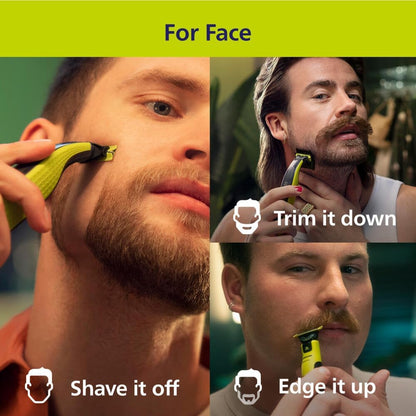 Philips Norelco OneBlade 360 Hybrid Face + Body, Electric Beard Trimmer, Shaver and Body Groomer, with 360 Blade Technology, 1x 360 Blade for Face, 5in1 Adjustable Comb, 1x Body Kit, Model QP2834/70