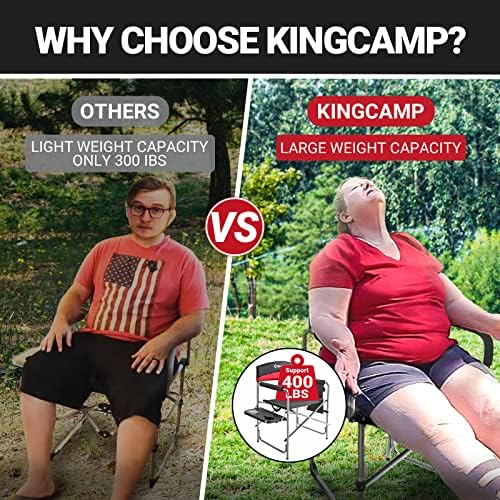 KingCamp 2-Pack Camping Folding Director Chairs with Side Table & Storage, Red