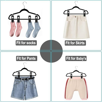 Hanger Clips Perfect for Velvet Hangers (Black, 20 PCS), Non-Slip Plastic Clips Pant Skirt Hanger Clips for Black Flocking Hangers