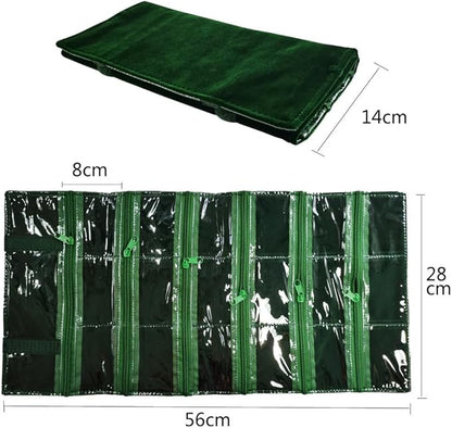 Travel Jewelry Roll Bag Portable Organizer Pouch With Grids&PVC Cover Storage Bags for Necklace, Bracelet, Bracelet,Ring, Badge, Pendant