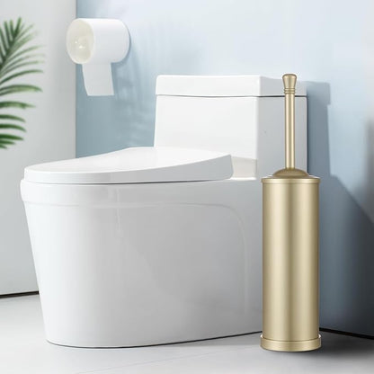 Stainless Steel 304 Toilet Brush and Holder,Toilet Bowl Brush with Long Handle for Bathroom,Toilet Cleaner Brush-Space,Saving,Covered Brush,Durable, Deep,Cleaning,Splash Resistant (Gold)