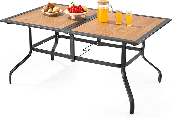 VEVOR Outdoor Patio Dining Table, 59 inch Long Rectangular Wood-Like Steel Slat