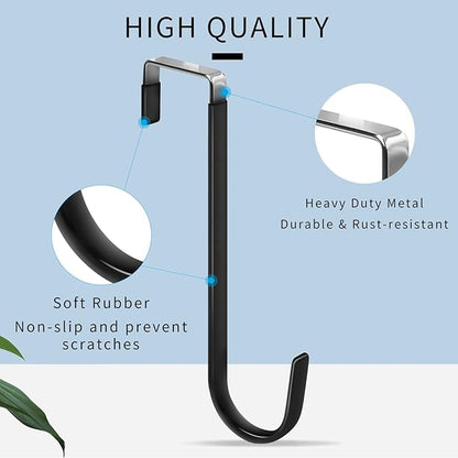 FYY Over The Door Hooks, 6 Pack Upgraded Long Door Hangers Hooks with Rubber Prevent Scratches Heavy Duty Organizer Hooks for Hanging Clothes, Towels, Hats, Coats, Bags Black