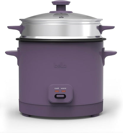 bella 16 Cup Rice Cooker with Steamer, Dishwasher Safe Steaming Basket, Rice Paddle and Measuring Cup, Removable Nonstick Cooking Bowl, Automatic Keep Warm Function, 400 Watt, Plum