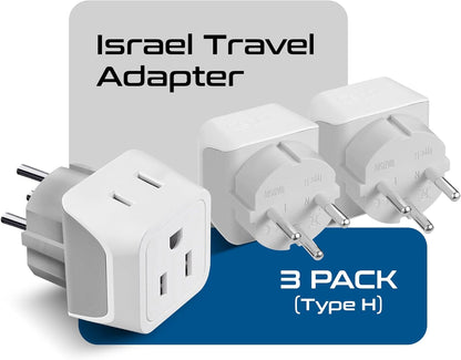 Ceptics Israel Plug Adapter - 2 in 1 Type H Adapter, US to Jersusalem Plug Adapter - Israel, Palestine Travel Adapter Plug, - Dual USA Inputs, CE, RoHS - 3 Pack