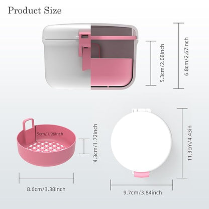 BVN Leak-Proof Denture Bath Cup for Travel, Denture Cup for Soak Dentures, Retainer Cleaning Case with Strainer (White + Pink)