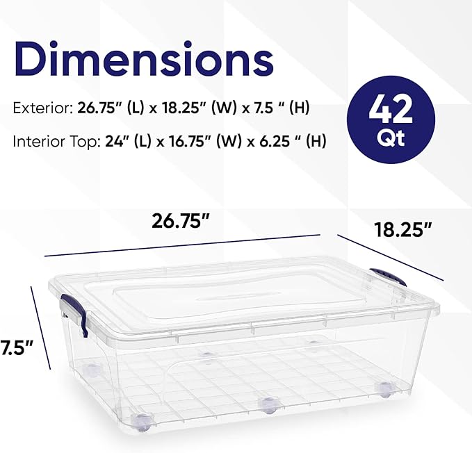 Superio Storage Bins with Lids, Clear Plastic Containers for Organizing, Stackable Totes, BPA Free, Odor Free, Organizer Boxes for Home, and Dorm (2 Pack, 42 Quart)