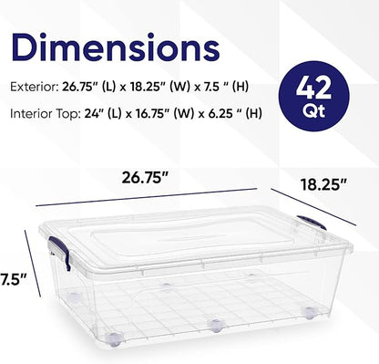Superio Storage Bins with Lids, Clear Plastic Containers for Organizing, Stackable Totes, BPA Free, Odor Free, Organizer Boxes for Home, and Dorm (2 Pack, 42 Quart)