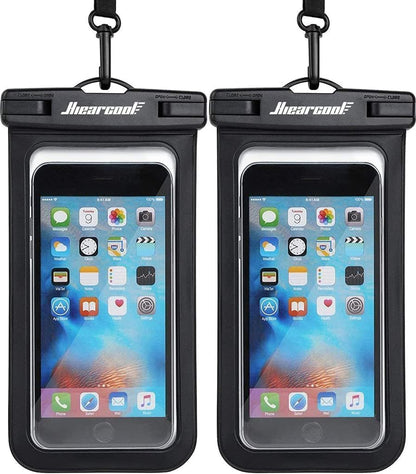 Hiearcool Waterproof Phone Pouch, Universal Case Compatible for iPhone 16 15 14 13 Pro Max Plus Up to 8.3", IPX8 Beach Travel Essentials-Black-2 Pack